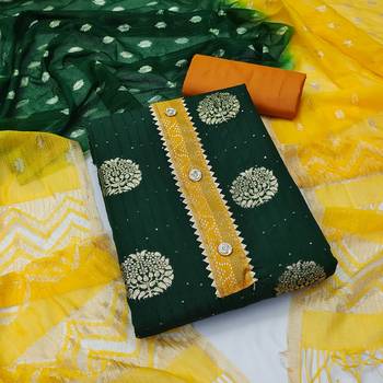 Banarasi buta sequin top with cotton bottom and saboori print dupatta set dress material 1