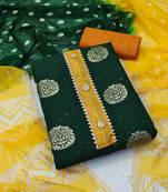 Banarasi buta sequin top with cotton bottom and saboori print dupatta set dress material
