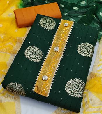 Banarasi buta sequin top with cotton bottom and saboori print dupatta set dress material 2