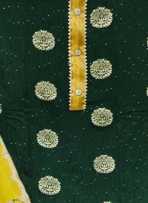 Banarasi buta sequin top with cotton bottom and saboori print dupatta set dress material 3