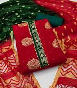 Banarasi buta sequin top with cotton bottom and saboori print dupatta set dress material