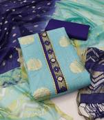 Banarasi buta sequin top with cotton bottom and saboori print dupatta set dress material