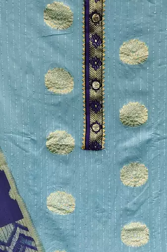 Banarasi buta sequin top with cotton bottom and saboori print dupatta set dress material