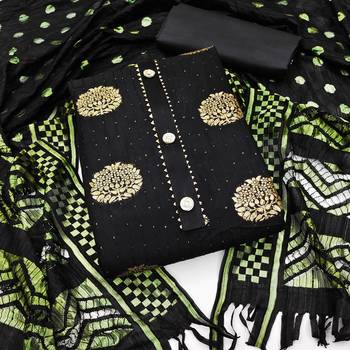 Banarasi buta sequin top with cotton bottom and saboori print dupatta set dress material 1