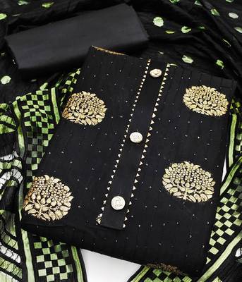 Banarasi buta sequin top with cotton bottom and saboori print dupatta set dress material 2