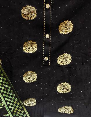 Banarasi buta sequin top with cotton bottom and saboori print dupatta set dress material 3