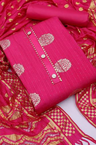 Banarasi buta sequin top with cotton bottom and saboori print dupatta set dress material