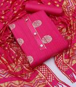 Banarasi buta sequin top with cotton bottom and saboori print dupatta set dress material
