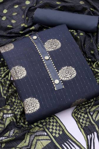 Banarasi buta sequin top with cotton bottom and saboori print dupatta set dress material
