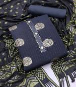 Banarasi buta sequin top with cotton bottom and saboori print dupatta set dress material
