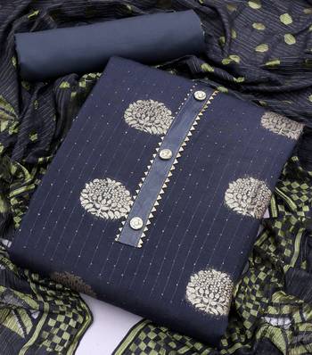 Banarasi buta sequin top with cotton bottom and saboori print dupatta set dress material 2