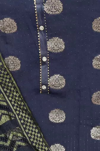 Banarasi buta sequin top with cotton bottom and saboori print dupatta set dress material