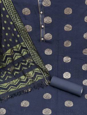 Banarasi buta sequin top with cotton bottom and saboori print dupatta set dress material 4
