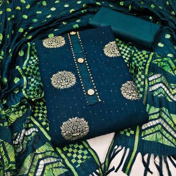 Banarasi buta sequin top with cotton bottom and saboori print dupatta set dress material 1