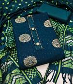 Banarasi buta sequin top with cotton bottom and saboori print dupatta set dress material