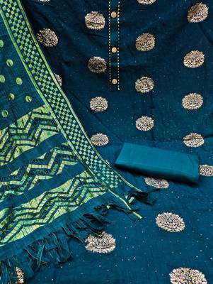 Banarasi buta sequin top with cotton bottom and saboori print dupatta set dress material 4