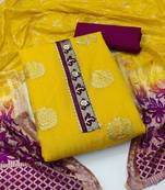 Banarasi buta sequin top with cotton bottom and saboori print dupatta set dress material
