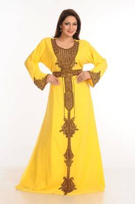 Yellow  Zari & Stone Work stitched Georgette Designed Kaftan Party Wear 1