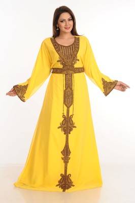 Yellow  Zari & Stone Work stitched Georgette Designed Kaftan Party Wear 2