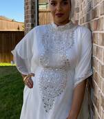 White  Zari & Stone Work stitched Georgette Designed Farasha Party Wear