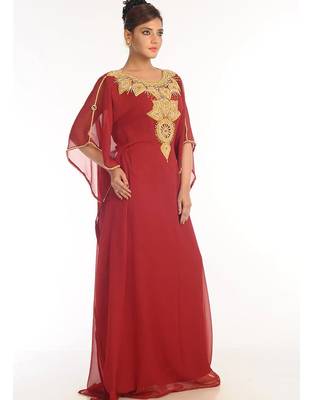 Maroon Zari & Stone Work stitched Georgette Designed Farasha Party Wear 1