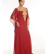 Maroon Zari & Stone Work stitched Georgette Designed Farasha Party Wear