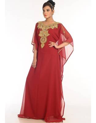 Maroon Zari & Stone Work stitched Georgette Designed Farasha Party Wear 2