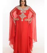 Red Zari & Stone Work stitched Georgette Designed Farasha Party Wear