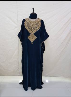 Navy Blue & Stone Work stitched Velvet Designed Farasha Party Wear 1