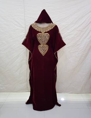 Maroon Zari & Stone Work stitched Velvet Designed Farasha Wedding Dress 1