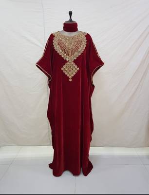 Maroon Zari & Stone Work stitched Velvet Designed Farasha Wedding Dress 2