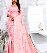 Pink Embroidered Crepe Saree With Blouse