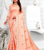 Peach Embroidered Crepe Saree With Blouse