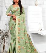 Green Embroidered Crepe Saree With Blouse