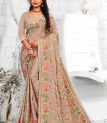 Beige Embroidered Crepe Saree With Blouse