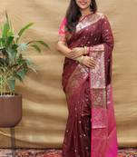 Maroon Woven Art Silk Saree With Blouse
