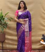 Purple Woven Art Silk Saree With Blouse