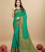 Dark Green Woven Art Silk Saree With Blouse