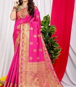 Pink Woven Art Silk Saree With Blouse