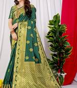 Dark Green Woven Art Silk Saree With Blouse