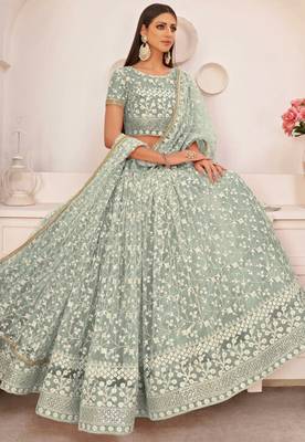 Graceful Pista Green Lehenga Choli For Women Indian Wedding Chaniya Choli Thread , Sequins Embroidery Work Lahangas 1