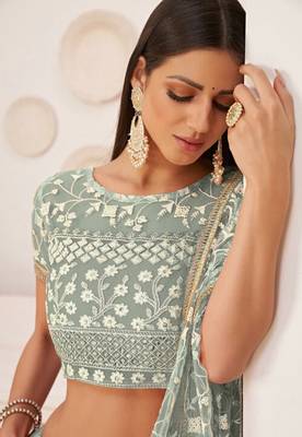 Graceful Pista Green Lehenga Choli For Women Indian Wedding Chaniya Choli Thread , Sequins Embroidery Work Lahangas 3