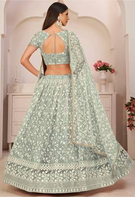 Graceful Pista Green Lehenga Choli For Women Indian Wedding Chaniya Choli Thread , Sequins Embroidery Work Lahangas 4
