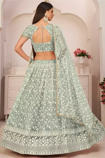 Graceful Pista Green Lehenga Choli For Women Indian Wedding Chaniya Choli Thread , Sequins Embroidery Work Lahangas