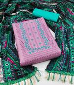 Women's purple heavy multi embroidery with deisngner printed dupatta zora silk dress material