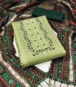 Women's light green heavy embroidery with deisngner printed dupatta zora silk dress material