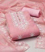 Women's pink heavy embrodiery with designer embroidered dupatta chanderi cotton dress material