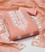 Women's peach heavy embrodiery with designer embroidered dupatta chanderi cotton dress material