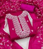 Women's pink heavy thread embrodiery with embroidered dupatta chanderi cotton dress material