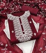 Women's maroon heavy thread embrodiery with embroidered dupatta chanderi cotton dress material